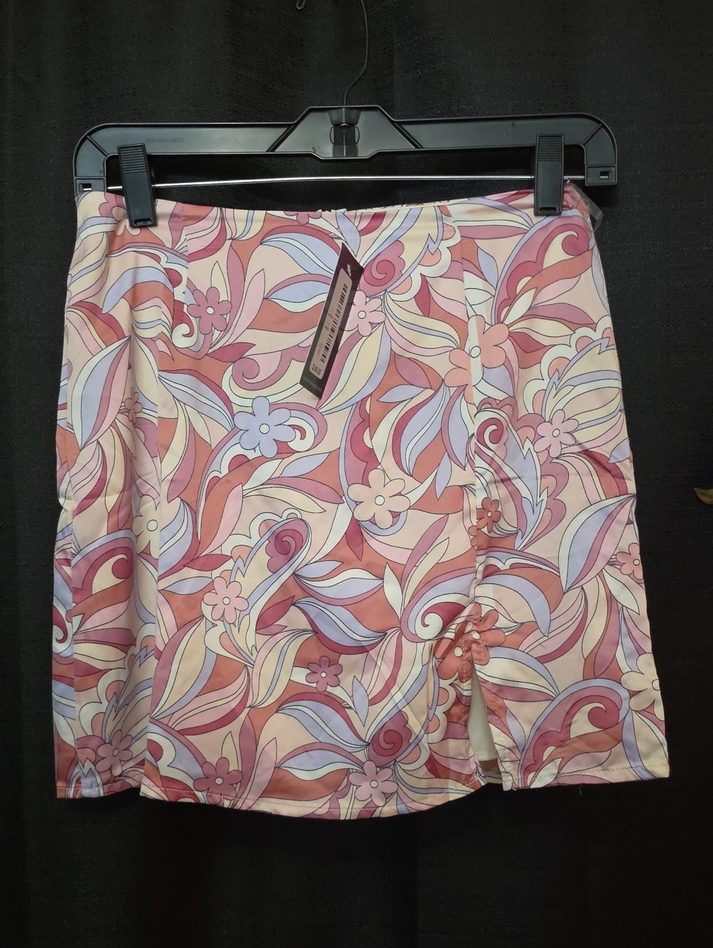 NWT Disco Diva Mauve Floral Swirl Lined Mini Skirt